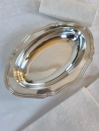Métal Argenté Bread Basket - Filets Decoration - Vintage
