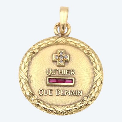 Augis grande médaille d’amour laurier en or 18k, médaille ancienne, plus qu'hier, moins que demain