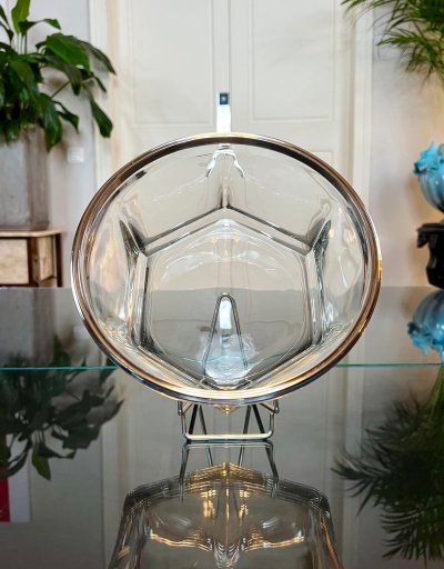 Saladier Bol De Service En Verre Et Métal Argenté - Art Déco