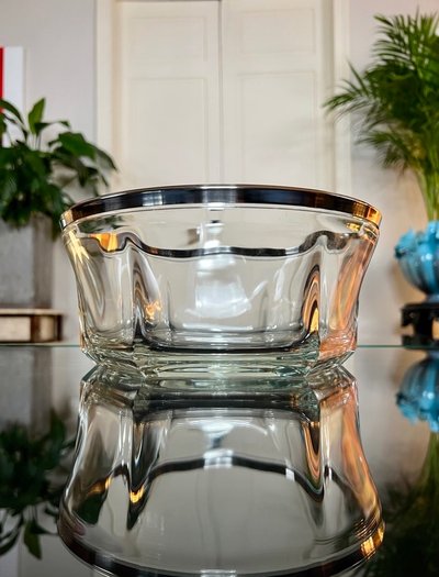 Saladier Bol De Service En Verre Et Métal Argenté - Art Déco