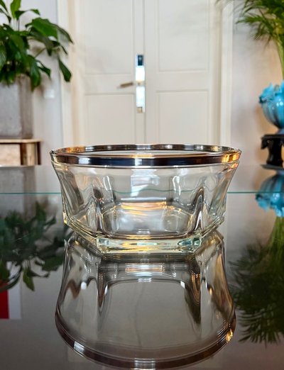 Saladier Bol De Service En Verre Et Métal Argenté - Art Déco