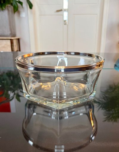 Saladier Bol De Service En Verre Et Métal Argenté - Art Déco