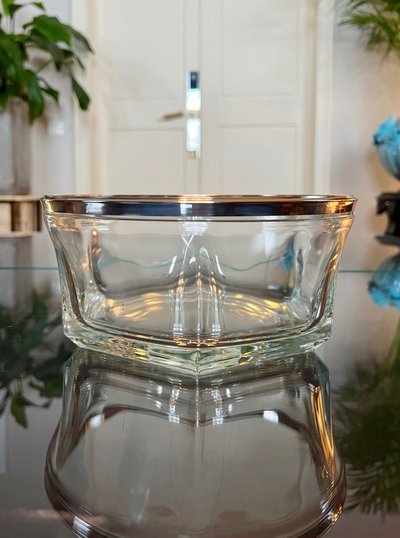 Saladier Bol De Service En Verre Et Métal Argenté - Art Déco