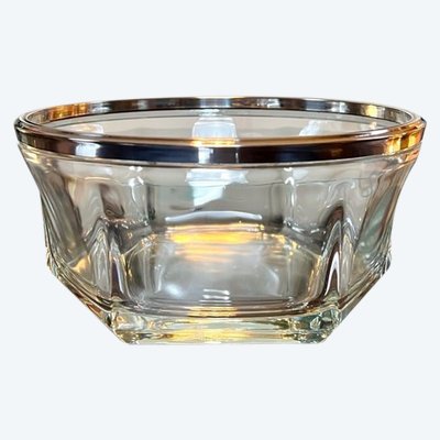 Saladier Bol De Service En Verre Et Métal Argenté - Art Déco