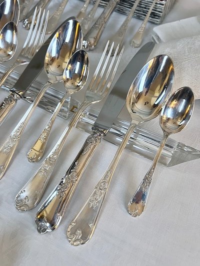 Silver-Plated Metal Cutlery Set - Louis XV Rocaille Style - 20th Century