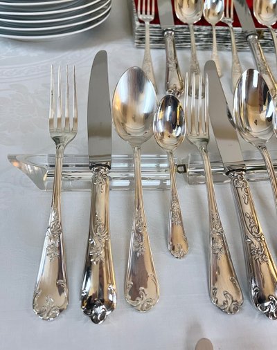 Silver-Plated Metal Cutlery Set - Louis XV Rocaille Style - 20th Century