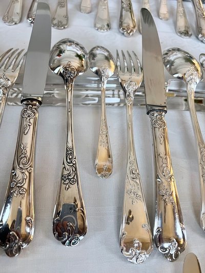 Silver-Plated Metal Cutlery Set - Louis XV Rocaille Style - 20th Century