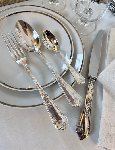Silver-Plated Metal Cutlery Set - Louis XV Rocaille Style - 20th Century