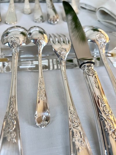 Silver-Plated Metal Cutlery Set - Louis XV Rocaille Style - 20th Century