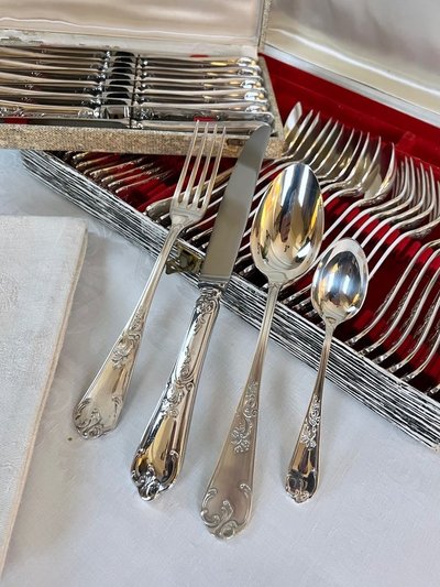 Silver-Plated Metal Cutlery Set - Louis XV Rocaille Style - 20th Century