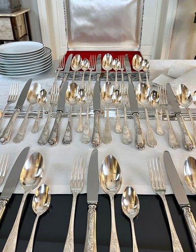 Silver-Plated Metal Cutlery Set - Louis XV Rocaille Style - 20th Century