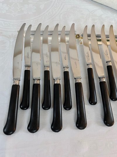 Set di 12 coltelli da tavola e 12 da dessert - Metallo argentato ebano