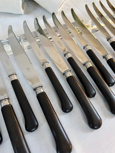 Set di 12 coltelli da tavola e 12 da dessert - Metallo argentato ebano