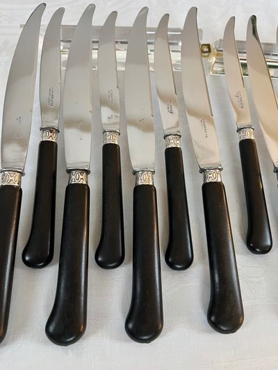 Set di 12 coltelli da tavola e 12 da dessert - Metallo argentato ebano