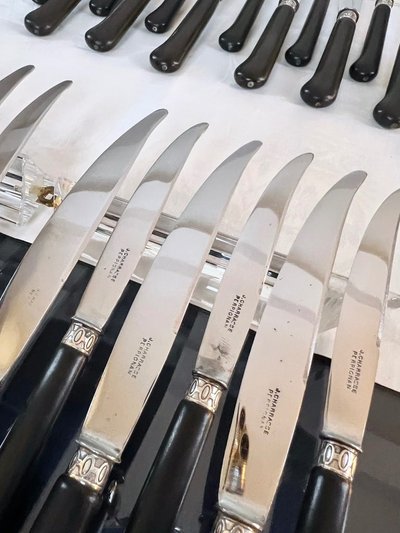 Set di 12 coltelli da tavola e 12 da dessert - Metallo argentato ebano