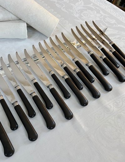 Set di 12 coltelli da tavola e 12 da dessert - Metallo argentato ebano