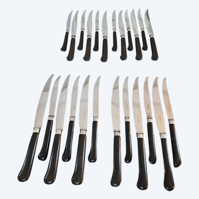 Set di 12 coltelli da tavola e 12 da dessert - Metallo argentato ebano