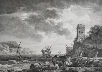 Gravure Marine d'après Joseph Vernet Port de Naples 18ème 