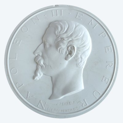 Manufacture de Sèvres: large medal portrait of Emperor Napoleon III in biscuit - 22.5cm