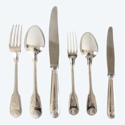 Versilbertes Besteckset von Christofle, Modell Vendôme (Muschel): 12 Personen - 72 Teile