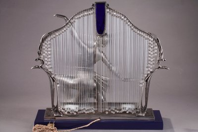 Silvered Metal and Glass Art Deco Lamp with Dancer