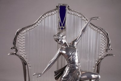 Silvered Metal and Glass Art Deco Lamp with Dancer