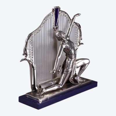 Silvered Metal and Glass Art Deco Lamp with Dancer