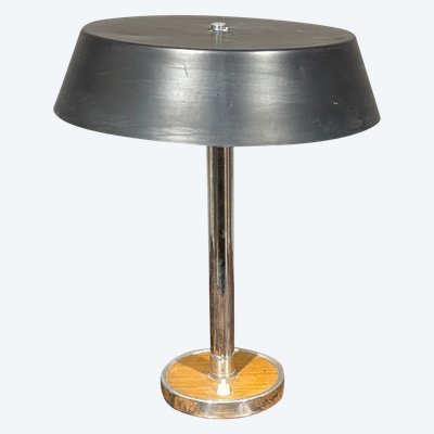 60's table lamp in wood and aluminum