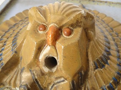 Head Plaque Wall Fountain Glazed Stoneware Owl Bird Art Deco 20th Century