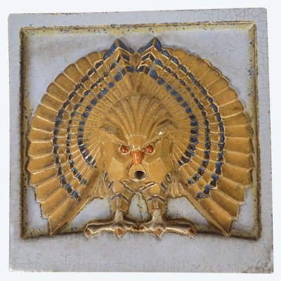 Head Plaque Wall Fountain Glazed Stoneware Owl Bird Art Deco 20th Century