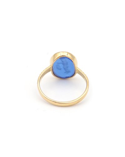 Anello in oro 14 carati con intaglio a forma di pescatore, gioielli con cammeo e intaglio, gioielli vintage, intaglio a forma di pesca