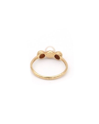 Anello con perla solitaria in oro 18k, anello vintage con perla coltivata da 5 mm, gioielli usati 