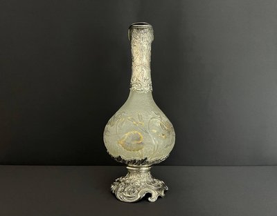 Art Nouveau ewer attributed to Daum Nancy – Silver-plated metal frame, goldsmith Gaston Potiez