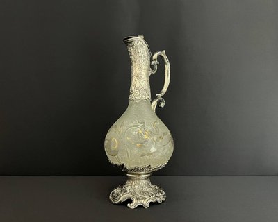Art Nouveau ewer attributed to Daum Nancy – Silver-plated metal frame, goldsmith Gaston Potiez