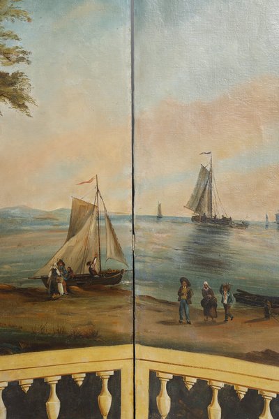 SEVEN-LEAF FOLDING SCREEN IN PAINTED CANVAS, FRENCH WORK, CIRCA 1830