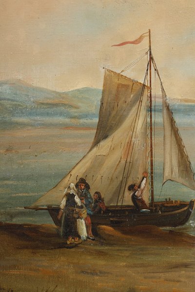 SEVEN-LEAF FOLDING SCREEN IN PAINTED CANVAS, FRENCH WORK, CIRCA 1830