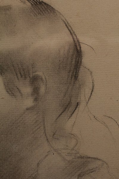 Dessin au fusain 'Portrait de femme de profil' signé Antonin Mercié (1845-1916)