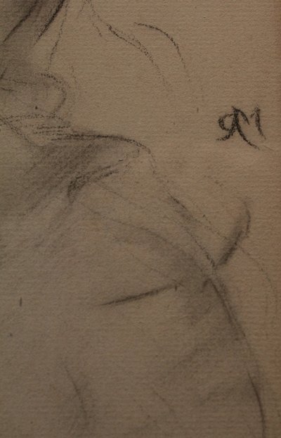 Dessin au fusain 'Portrait de femme de profil' signé Antonin Mercié (1845-1916)