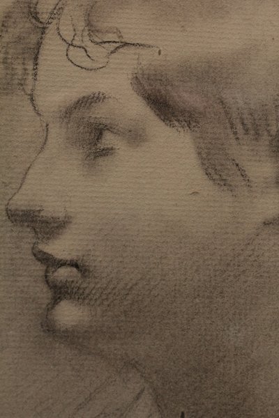 Dessin au fusain 'Portrait de femme de profil' signé Antonin Mercié (1845-1916)