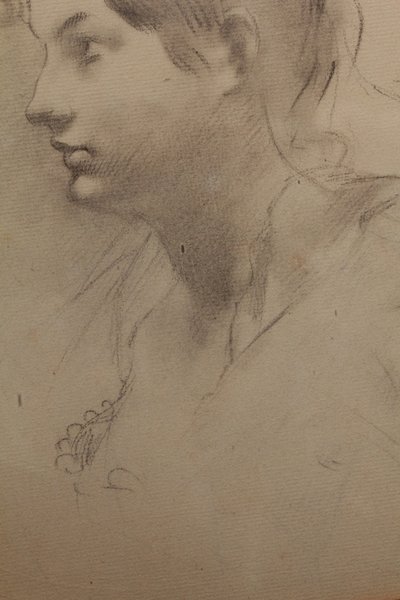 Dessin au fusain 'Portrait de femme de profil' signé Antonin Mercié (1845-1916)