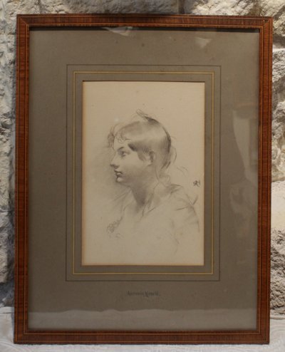 Dessin au fusain 'Portrait de femme de profil' signé Antonin Mercié (1845-1916)
