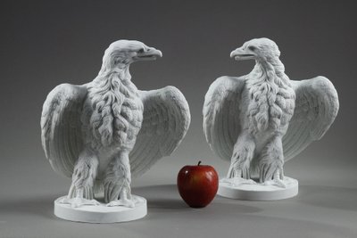 PAIR BISCUIT SCULPTURES OF NAPOLEON III EAGLES