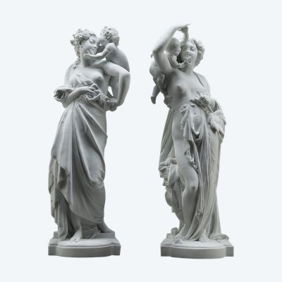 PAIR OF ALLEGORICAL FIGURES BISCUIT PORCELAIN, AFTER CARRIER-BELLEUSE