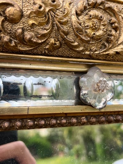 Miroir 1900 bois stuqué et doré, 179,5x119cm