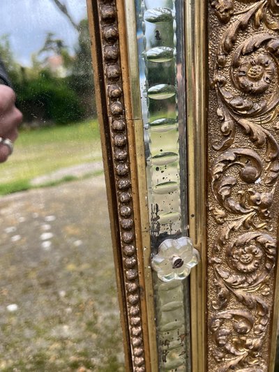 Miroir 1900 bois stuqué et doré, 179,5x119cm