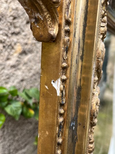 Miroir 1900 bois stuqué et doré, 179,5x119cm