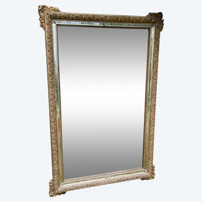 Miroir 1900 bois stuqué et doré, 179,5x119cm
