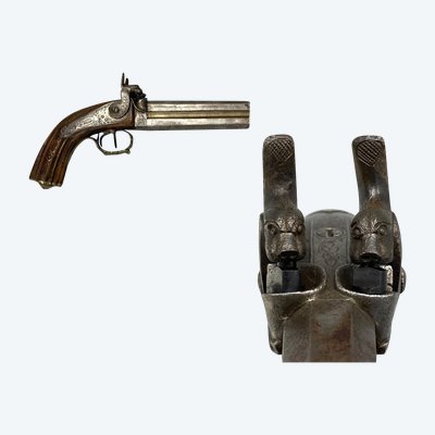 DOUBLE PECUSSION OVER-AND-OVER PISTOL Italy 19th century