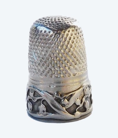 Mimosa ART NOUVEAU silver sewing kit, early 20th century, scissors, thimble, needle case