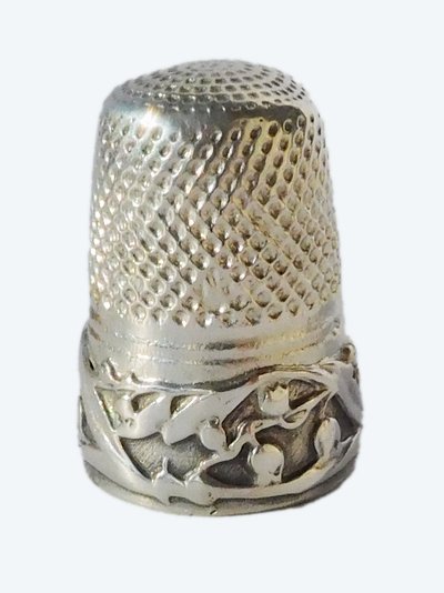 Mimosa ART NOUVEAU silver sewing kit, early 20th century, scissors, thimble, needle case
